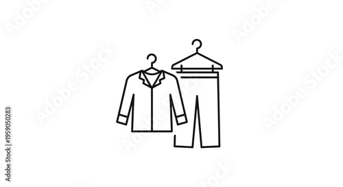 Pajamas icon, sleepwear set, nightwear, casual clothing on hangers, line art vector illustration