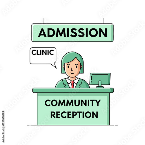 Receptionist Welcomes Patients at Community Clinic Admission Desk for Healthcare Services