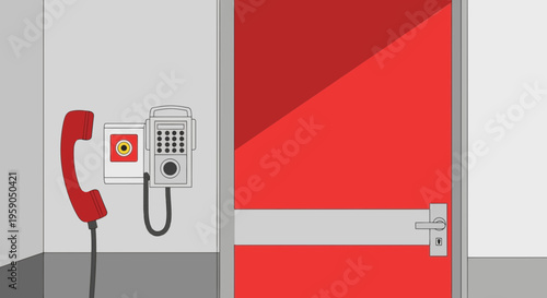 Red Door And Phone In a Modern Building Minimalist Design And Vibrant Visuals