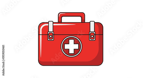 Red First Aid Kit Icon Providing Assistance and Medical Aid in Emergencies Visual