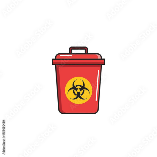 Red Hazardous Waste Bin Isolated on White Background for Biohazard Disposal Safety