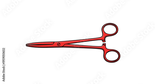 Red Surgical Forceps Isolated on White, Medical Equipment and Healthcare Concept