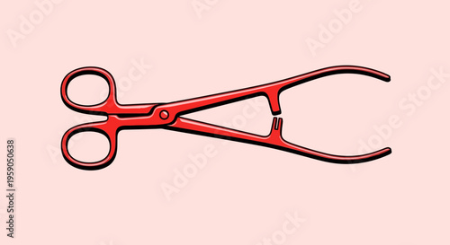 Red Surgical Forceps Instrument Illustration Against Pink Backdrop for Medical Use and Surgery