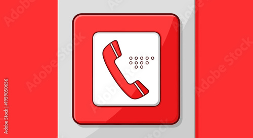 Red Telephone Icon on Square Button: A Simple and Clear Vector Illustration