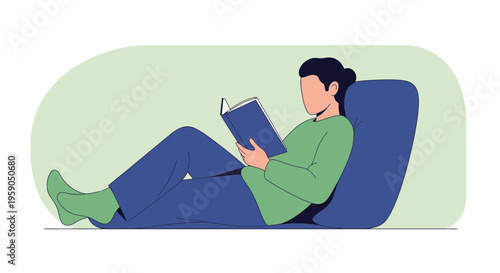 Relaxed Individual Absorbed in Reading a Book, Enjoying Quiet Solitude and Leisure