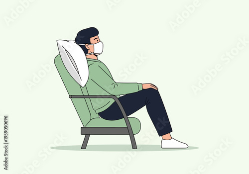 Relaxed Person Wearing Mask Resting In An Armchair For Safe Social Distancing