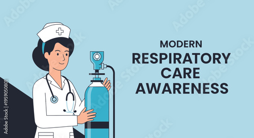 Respiratory Therapy Illustration Featuring A Nurse Holding Oxygen Tank For Medical Support