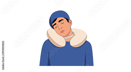Restful Travel: A Young Person Relaxing With A Neck Pillow, Blue Outfit