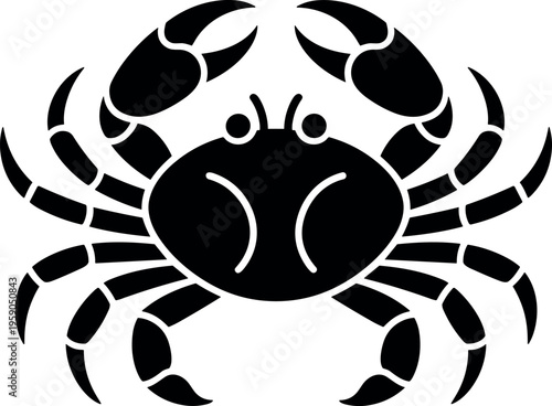 Crab silhouette illustration with minimalist marine animal design in black vector style