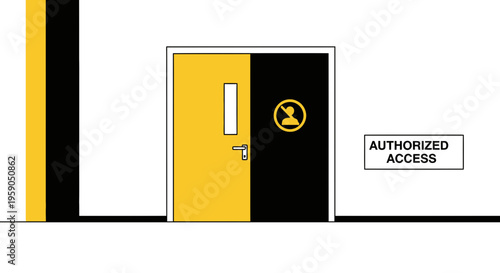 Restricted Area Doorway With Authorized Access Sign And Monochrome Minimalist Aesthetic