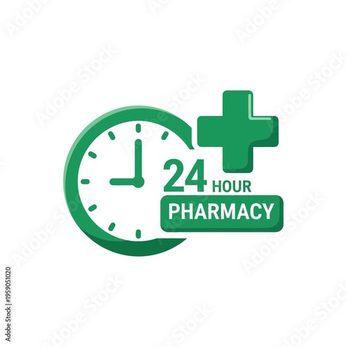 Round-the-Clock Pharmacy Emblem: A Symbol of Continuous Healthcare Availability and Service