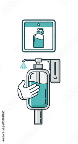 Sanitizer Dispenser Illustrates Hygiene Practices for Public Health and Well-being Compliance