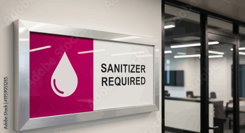 Sanitizer Requirement Signage In Corporate Setting For Hygiene and Safety Compliance