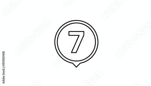Number 7 in a Circle Pin Icon, Simple Outline Graphic Element