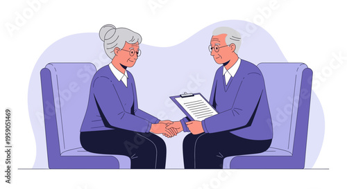 Senior Citizens Handshake During a Consultation In a Modern Healthcare Clinic