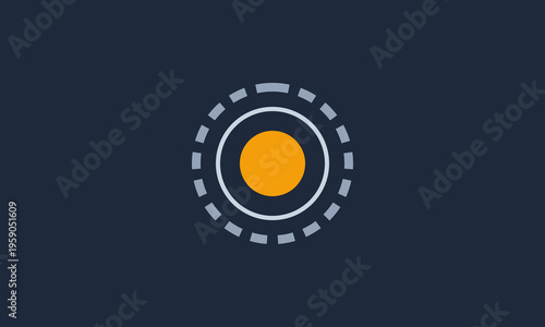 Minimalist graphic design featuring a bright orange circle surrounded by thin concentric rings
