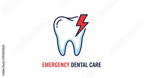 Severe Tooth Pain: Emergency Dental Care Illustration With Lightning Bolt Symbol
