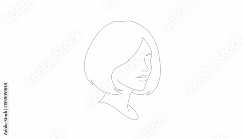 Minimalist Line Art Portrait of a Woman with Bob Haircut, Elegant Profile View