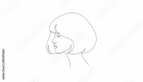 Minimalist Line Art Portrait of a Woman with Bob Haircut, Profile View, Elegant and Modern Design
