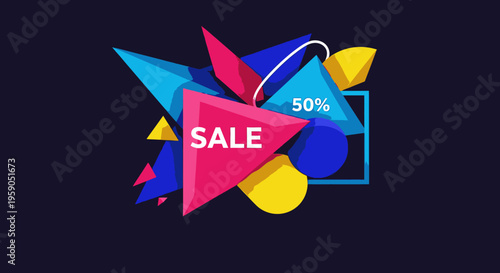 Colorful sale discount banner logo graphic.