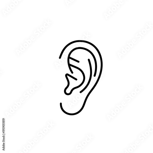 Simple Linear Outline Of Human Ear, Representing Listening, Sound Perception, and Auditory Function