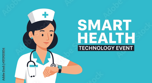 Smart Healthcare Technology Event Depicting Nurse and Modern Medical Advances