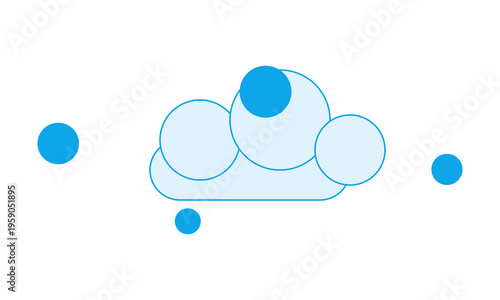 A minimalist graphic illustration featuring a stylized cloud shape surrounded by floating circles