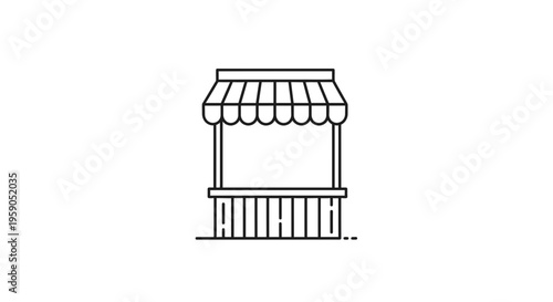 Minimalist Outline Icon of a Market Stall or Kiosk with Awning