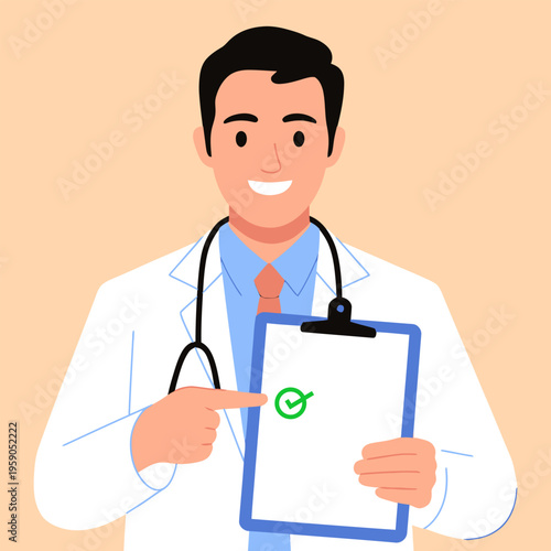 Male doctor holding a clipboard flat vector