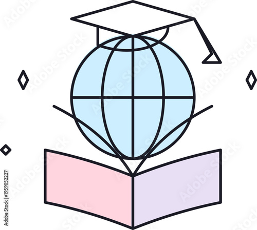 A minimalist vector illustration representing global education and international study concepts