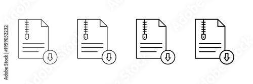 Zip File Icons Vector Set In Different Stroke Line Style