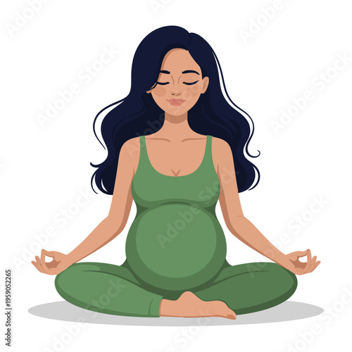 Pregnant woman yoga pose flat vector