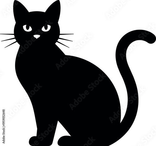 Black cat silhouette illustration with minimalist feline design in vector style