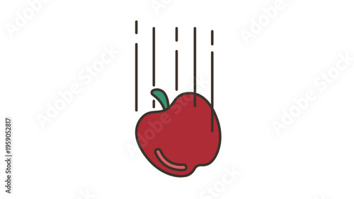 Falling Red Apple Illustration Representing Gravity and Physics Concept