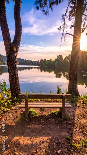 Bench by the Lake at Sunset - A Peaceful Retreat.
