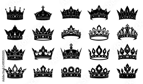 Royal crown silhouette vector set luxury king queen crown collection