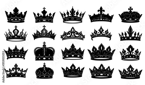 Premium crown silhouette collection royal luxury monarchy vector set