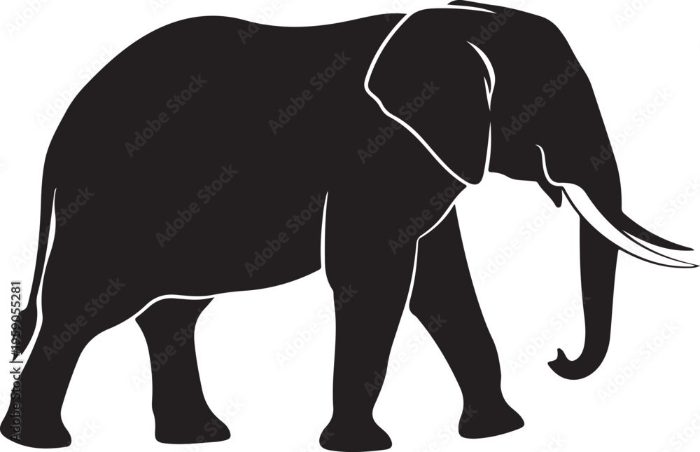Fototapeta premium Black Elephant, Elephant Silhouette, Wildlife Icon isolated on Transparent Background