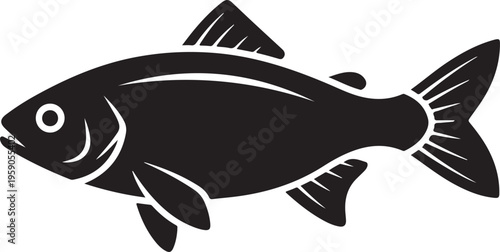 Black fish icon, sea animal isolated on Transparent Background