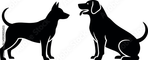 Dog silhouette set with standing and sitting poses in minimalist pet vector illustration