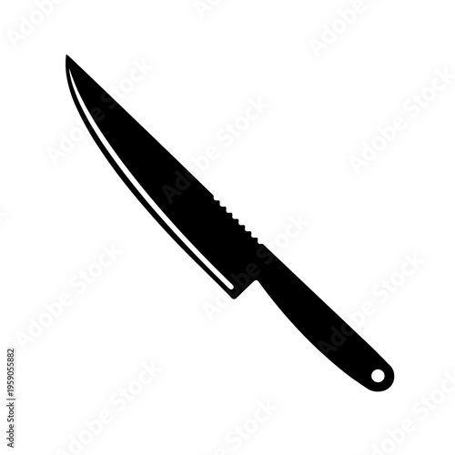 A sharp stainless steel kitchen knife with a black handle and silver blade remains isolated on a white background as a single metal cutting tool and food preparation utensil