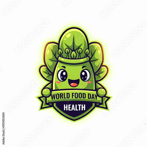 Cartoon Crowned Vegetable Character Celebrating World Food Day.
