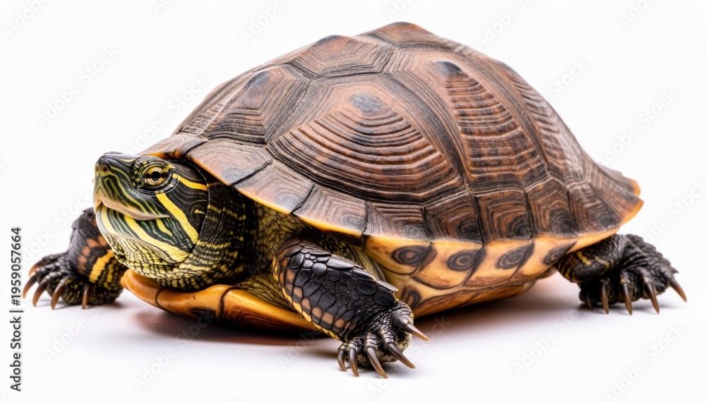 Obraz premium Turtle: A detailed shot of the reptile, captured in a studio setting. Showing its shell and claws, capturing the calm nature of this animal.