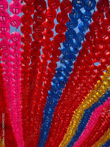 Photography Colorful Buddhist Lanterns under Blue Sky in Seoul, Korea (Pattern & Harmony)