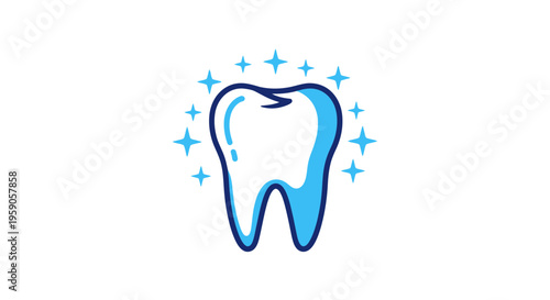Sparkling Dental Emblem: Illustrative Tooth Design with Shining Star Accents
