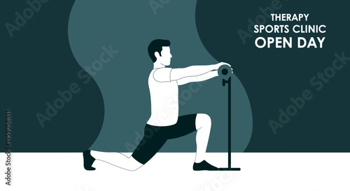 Sports Clinic Advertisement Showing Illustration of Exercise With Rehabilitation Equipment