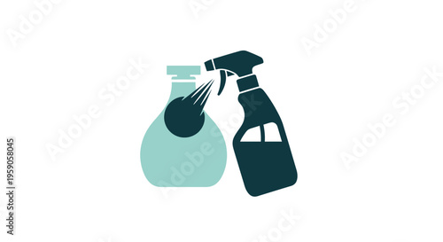Spraying Detergent Bottle: Illustration Of Cleansing and Disinfection Process