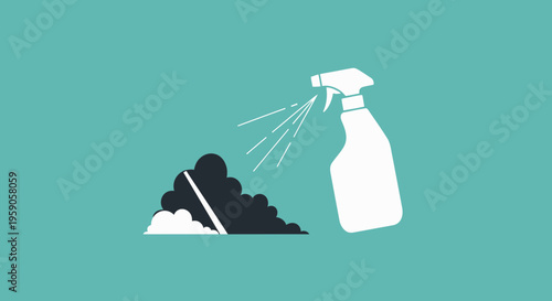 Spraying Detergent Cleaning Dark Surface With Turquoise Background for Illustration Purpose