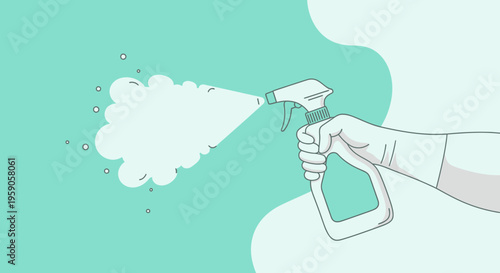 Spraying Sanitizer Illustration Depicting Cleaning and Disinfecting for Health and Safety