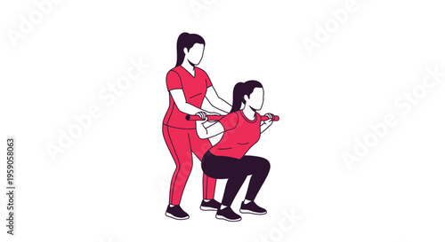 Squat Tutorial: Personal Trainer Assisting With Proper Form and Exercise Technique